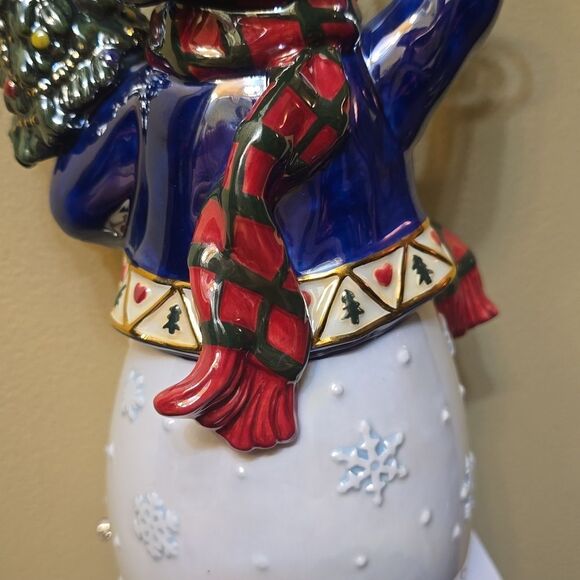 San Francisco Music Box Snowman with tree candlestick holder Christmas Music - Picture 7 of 8